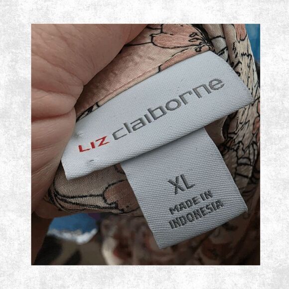 Liz Claiborne Floral Bow Neck Blouse – XL – Long Sleeve Blush Pink Top - Picture 3 of 6